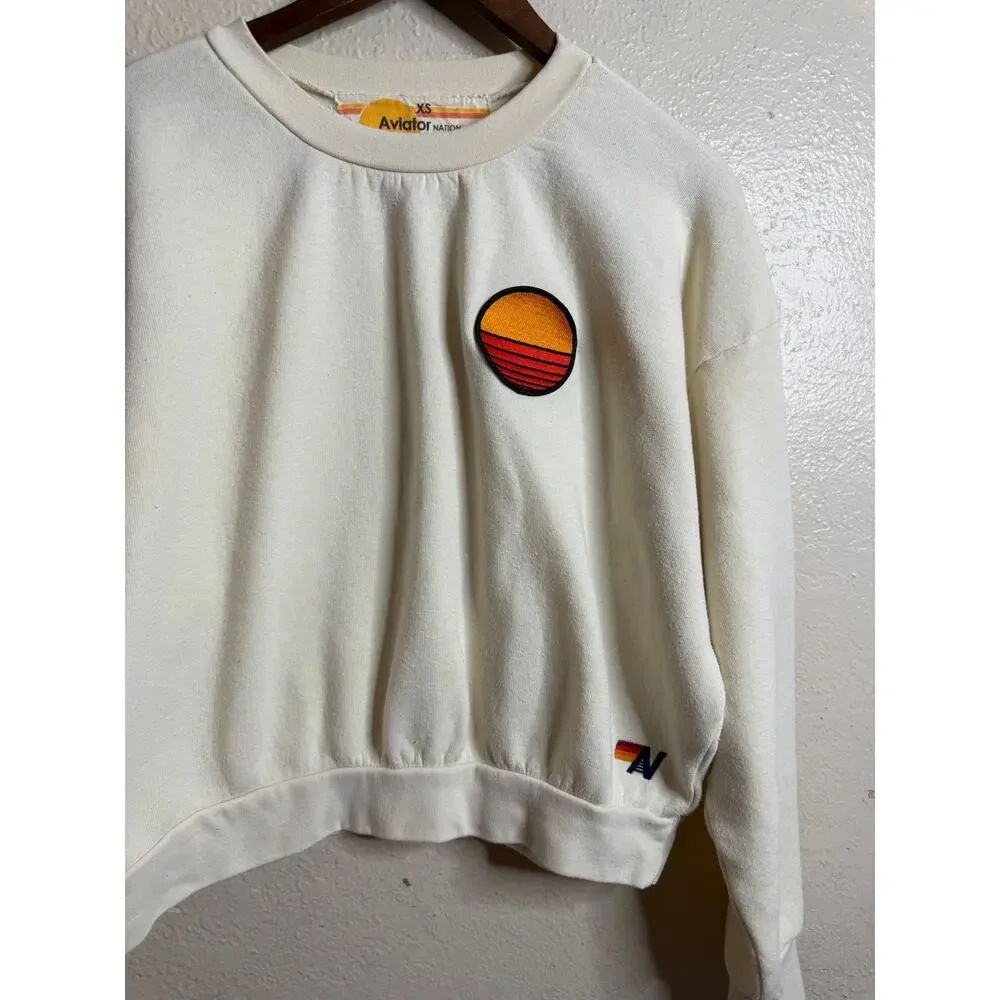 Aviator Nation Sunset Patch Relaxed Crew Sweatshirt size Women XS Ivory